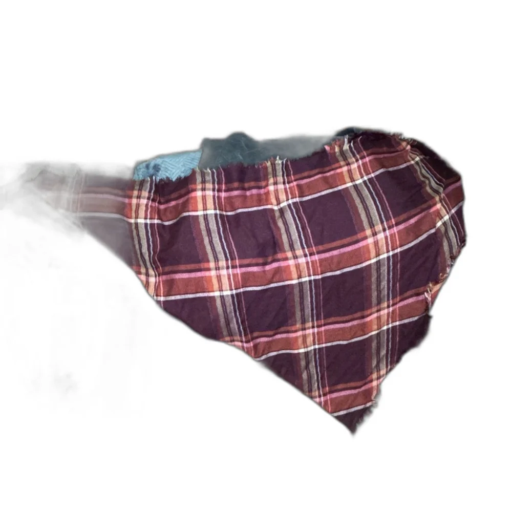 Burgundy Plaid Triangle Scarf Wool Blend